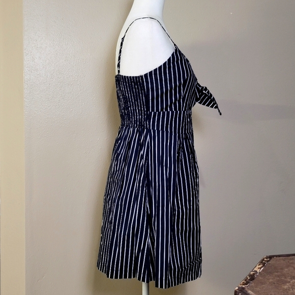 Purple Snow Mini Dress Smocked Blue White Striped Front Tie Sundress Sz M - Picture 3 of 12